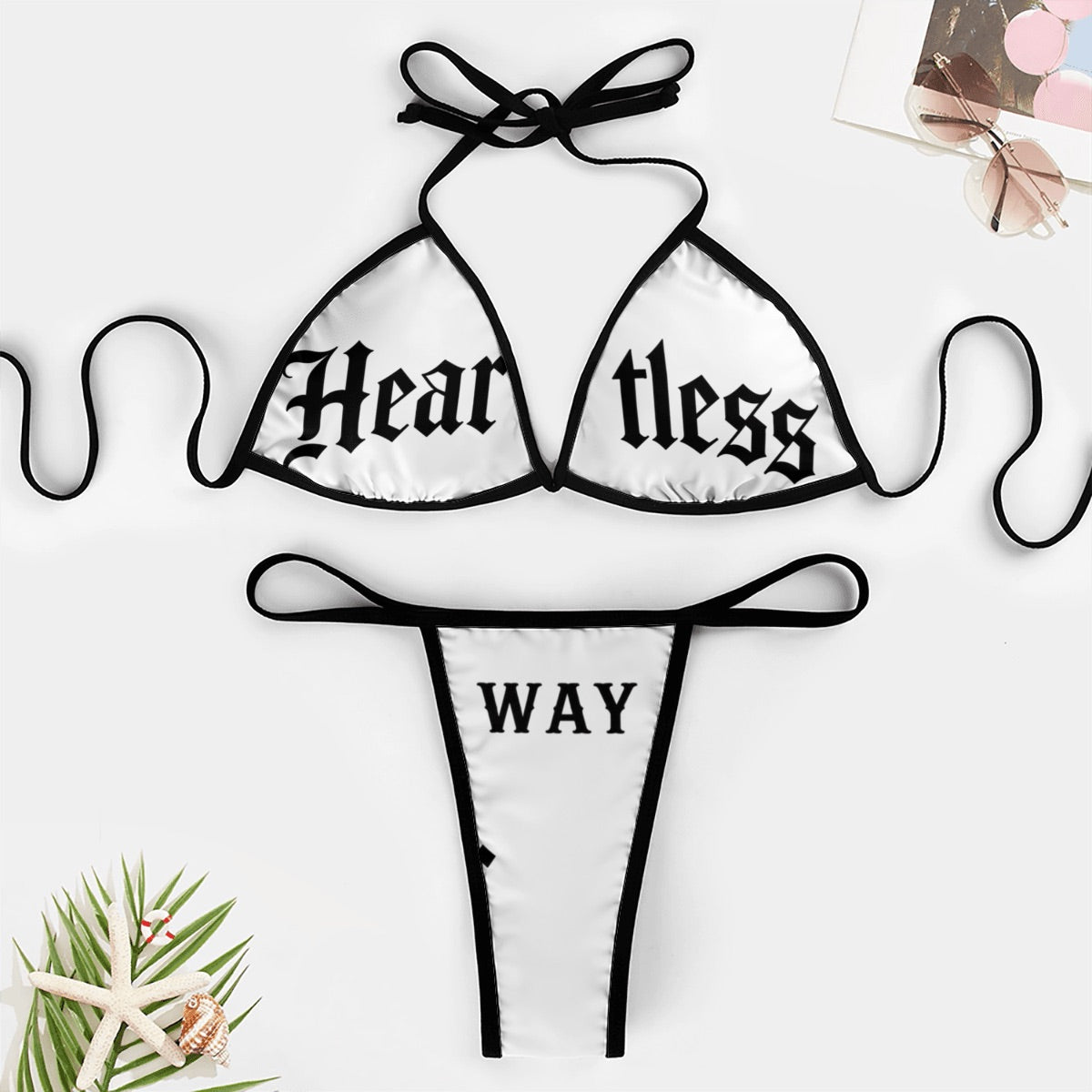 Premium explicit heartless Way print thong bikini